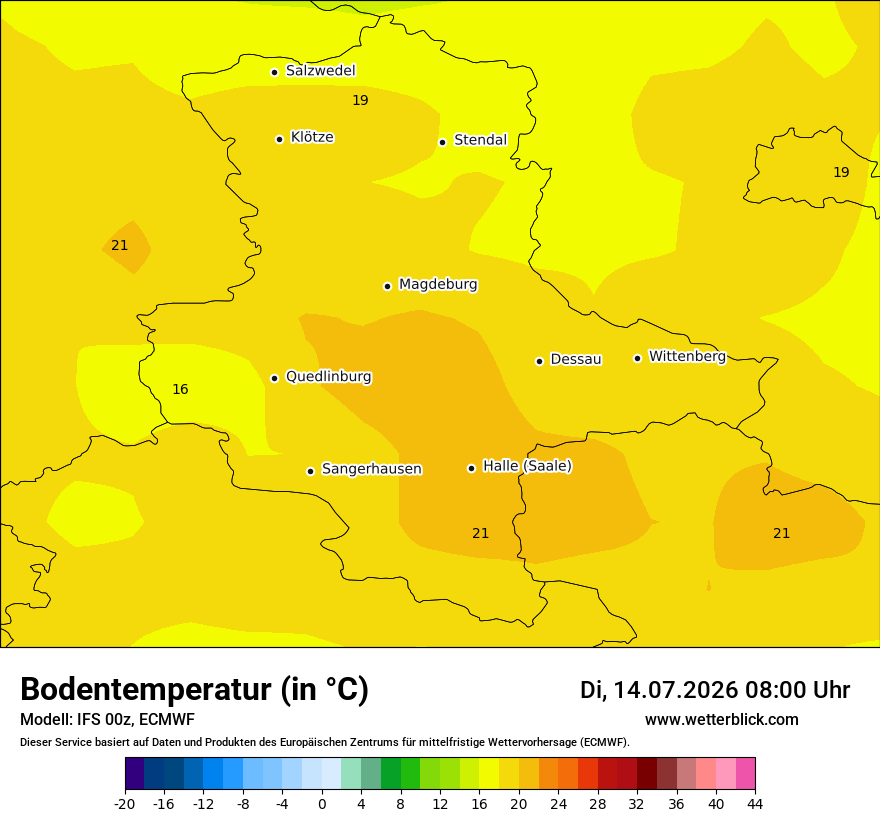 Modellkarte ECMWF – t_g – st