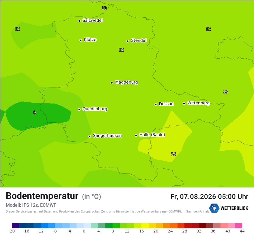 Modellkarte ECMWF – t_g – st