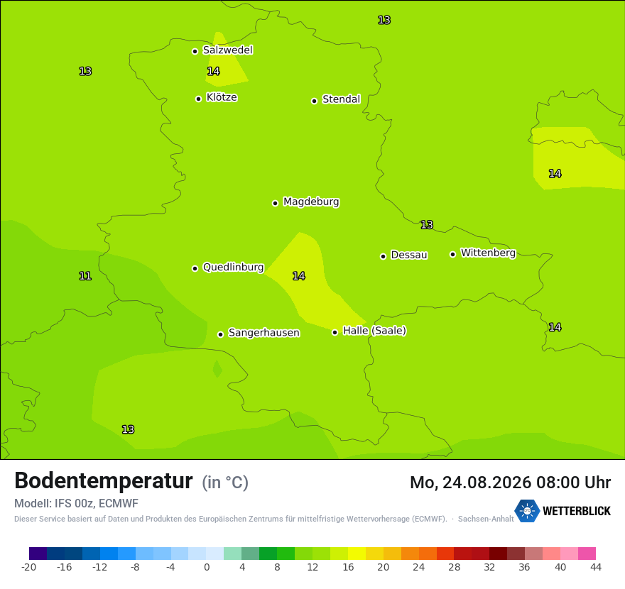 Modellkarte ECMWF – t_g – st