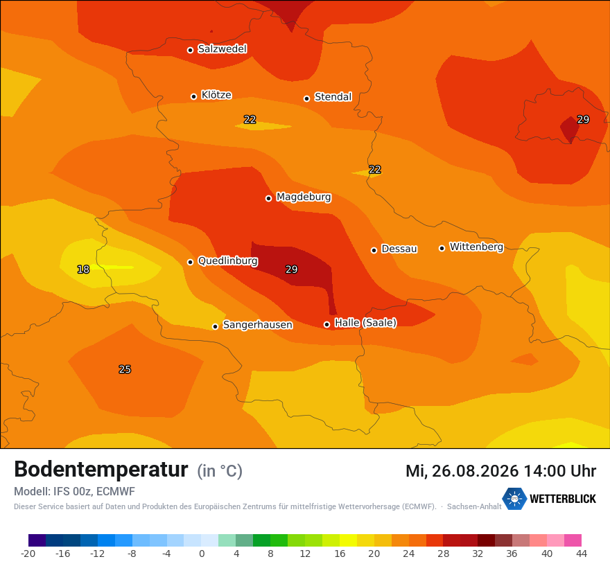 Modellkarte ECMWF – t_g – st