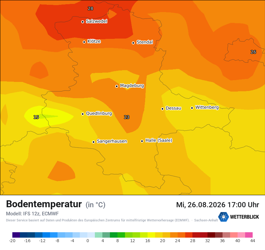 Modellkarte ECMWF – t_g – st