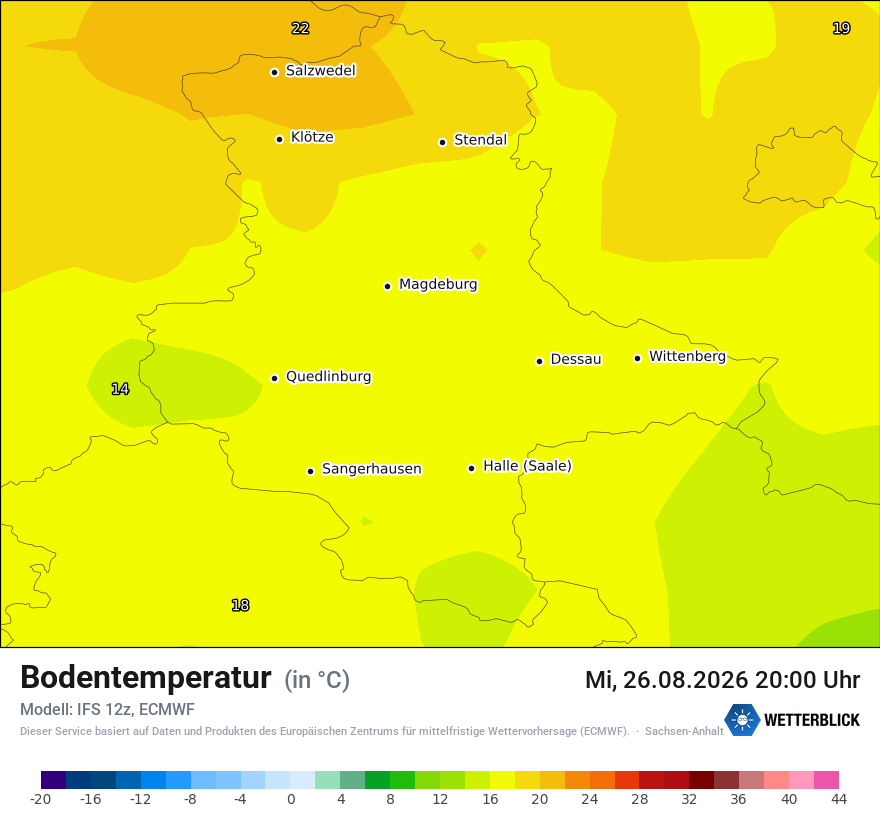 Modellkarte ECMWF – t_g – st