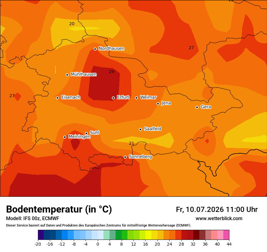 Modellkarte ECMWF – t_g – th