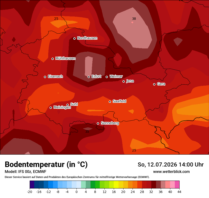 Modellkarte ECMWF – t_g – th
