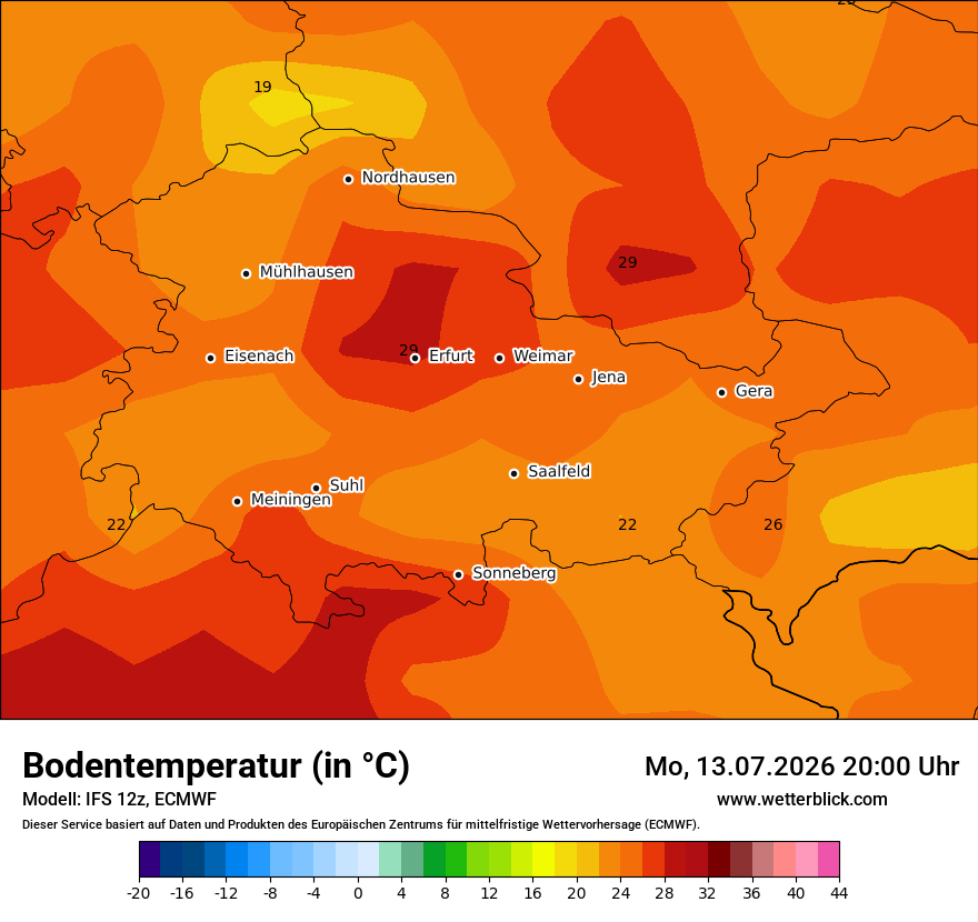 Modellkarte ECMWF – t_g – th