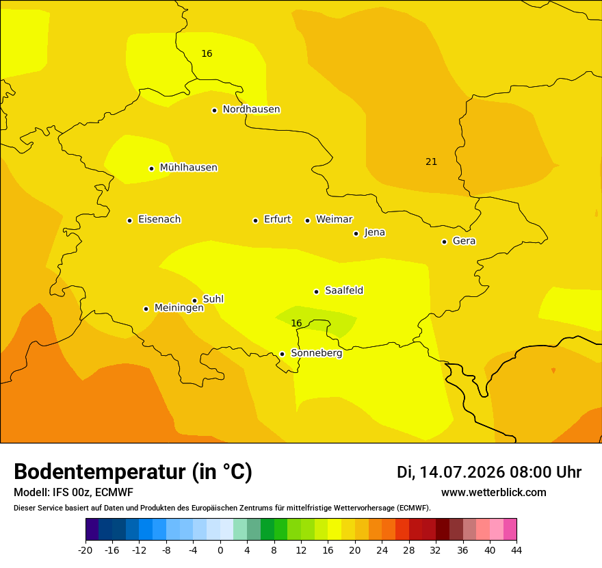 Modellkarte ECMWF – t_g – th
