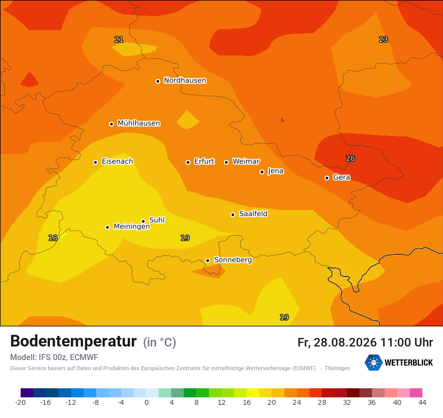 Modellkarte ECMWF – t_g – th
