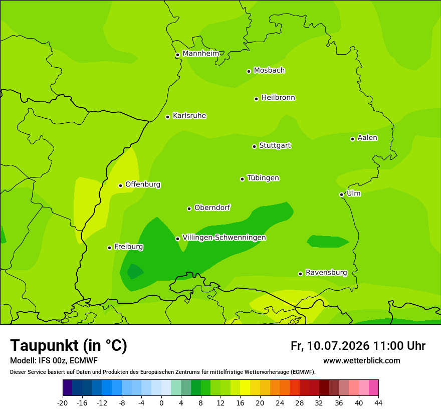 Modellkarte ECMWF – td – bw