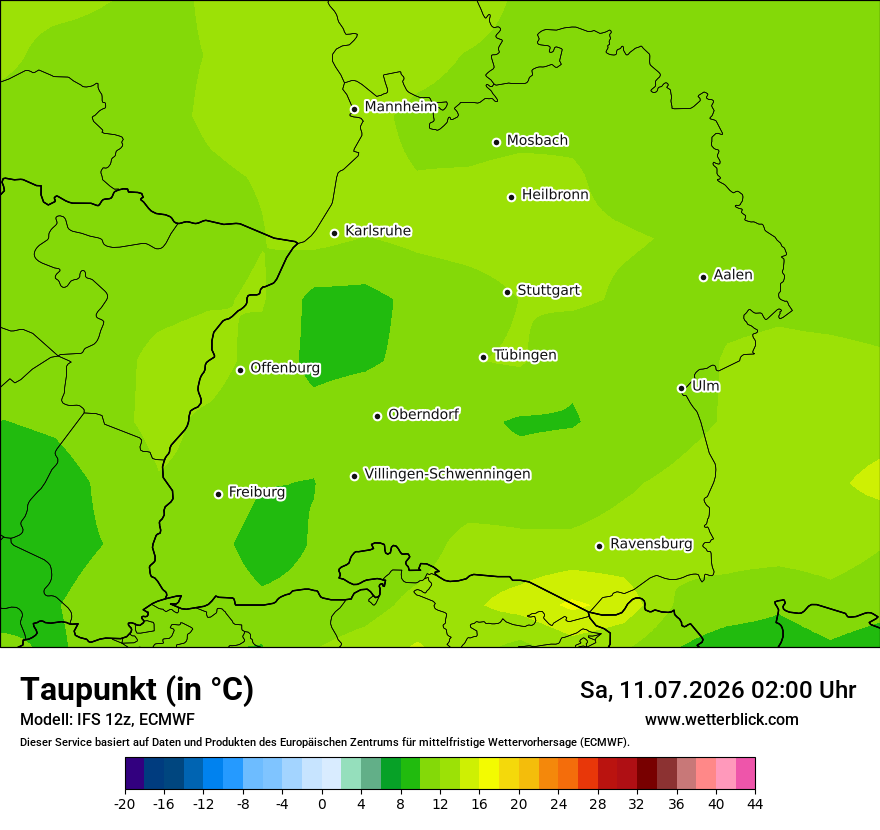 Modellkarte ECMWF – td – bw