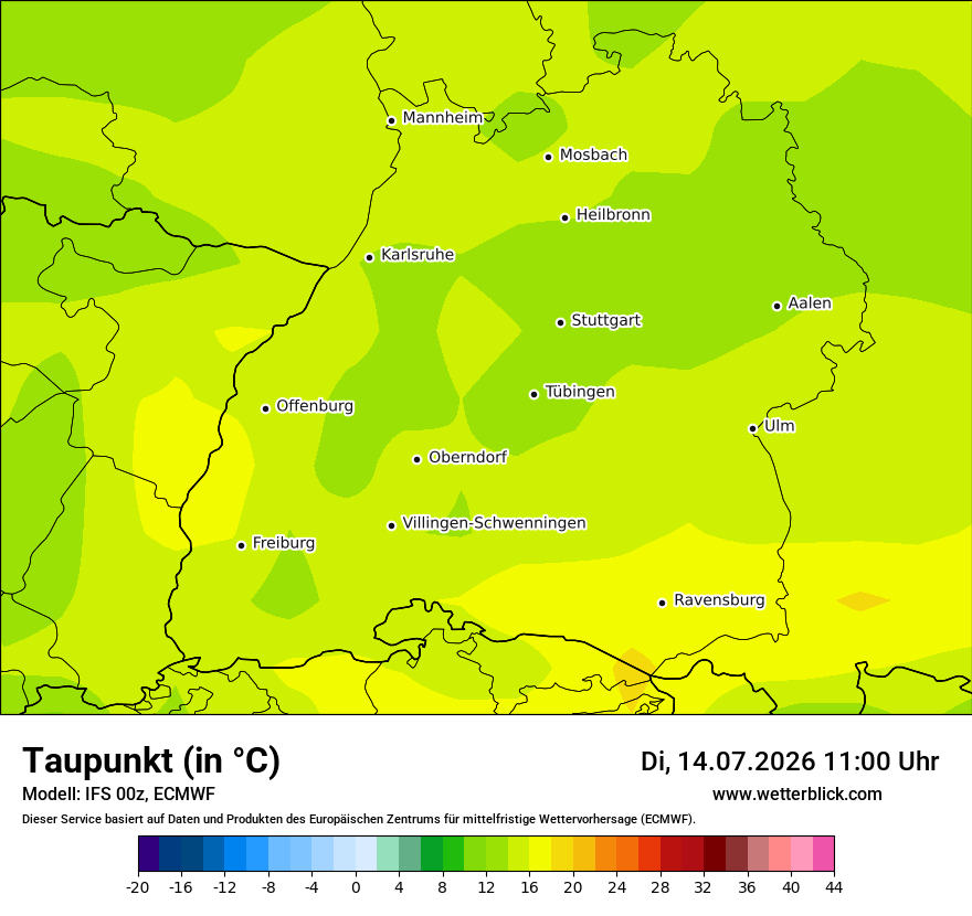 Modellkarte ECMWF – td – bw