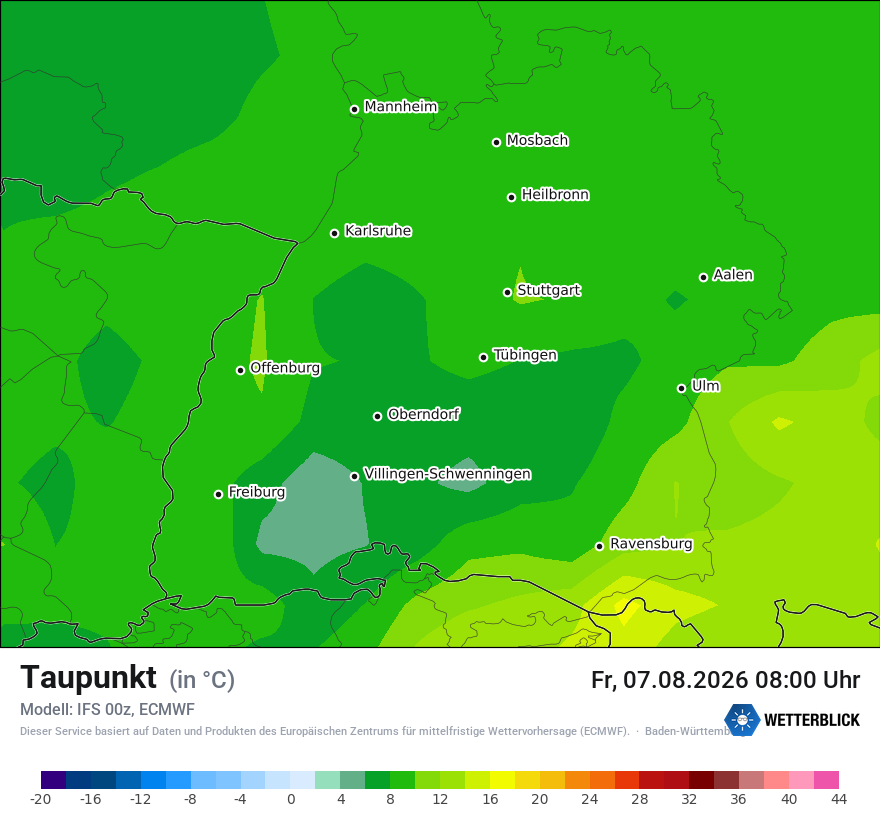 Modellkarte ECMWF – td – bw