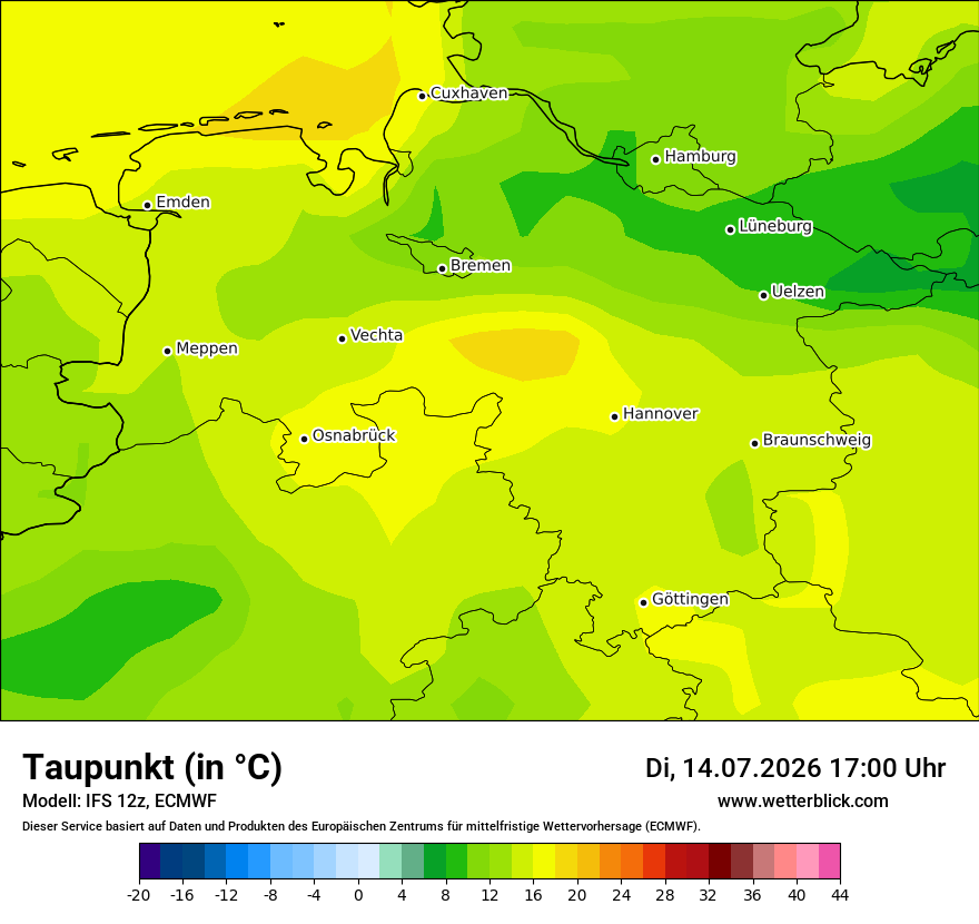 Modellkarte ECMWF – td – ni