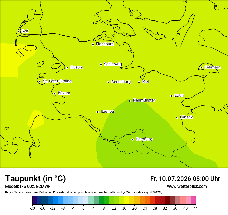 Modellkarte ECMWF – td – sh