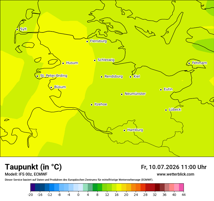 Modellkarte ECMWF – td – sh