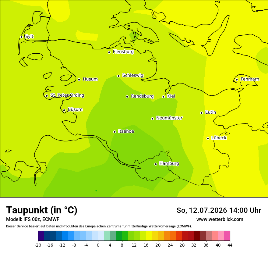 Modellkarte ECMWF – td – sh
