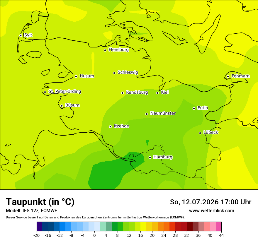 Modellkarte ECMWF – td – sh