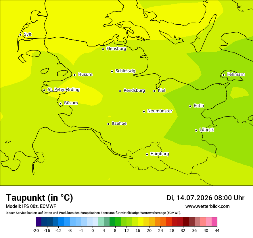 Modellkarte ECMWF – td – sh