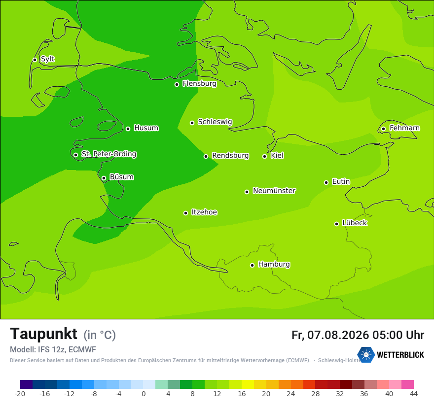 Modellkarte ECMWF – td – sh