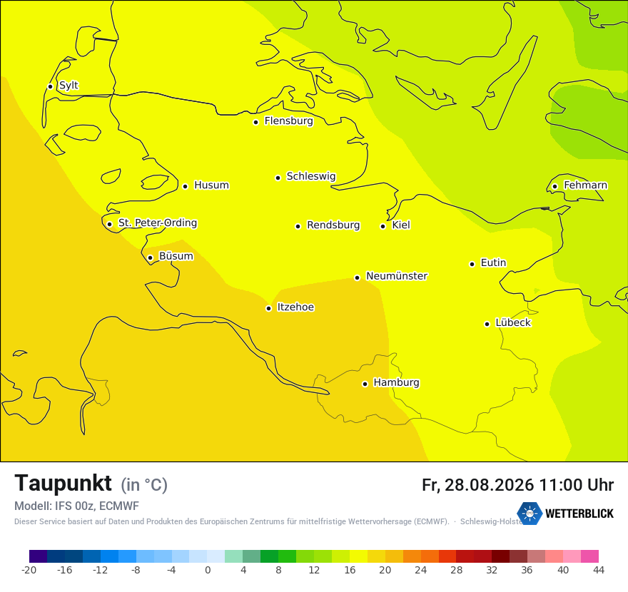 Modellkarte ECMWF – td – sh
