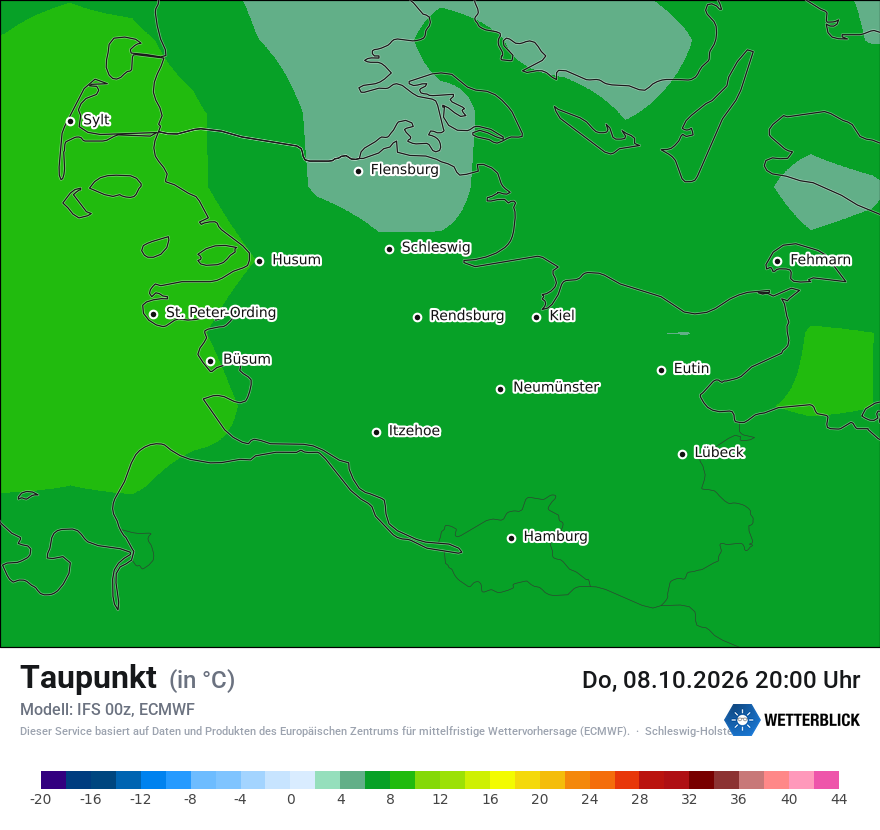 Modellkarte ECMWF – td – sh