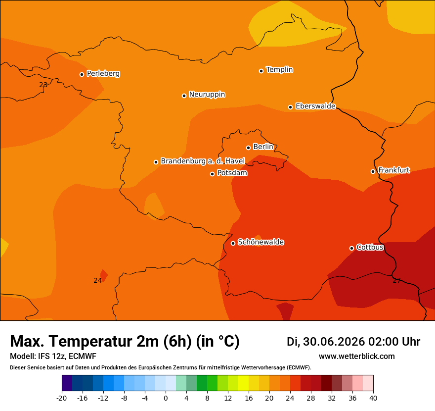 Modellkarte ECMWF – tmax6h – bb