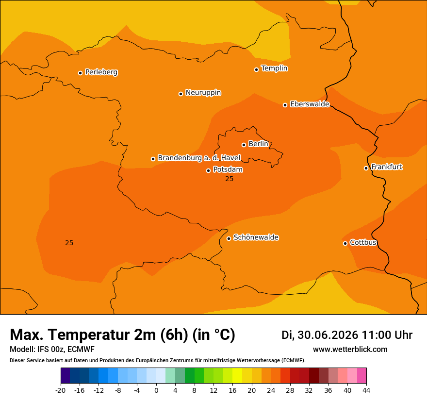 Modellkarte ECMWF – tmax6h – bb