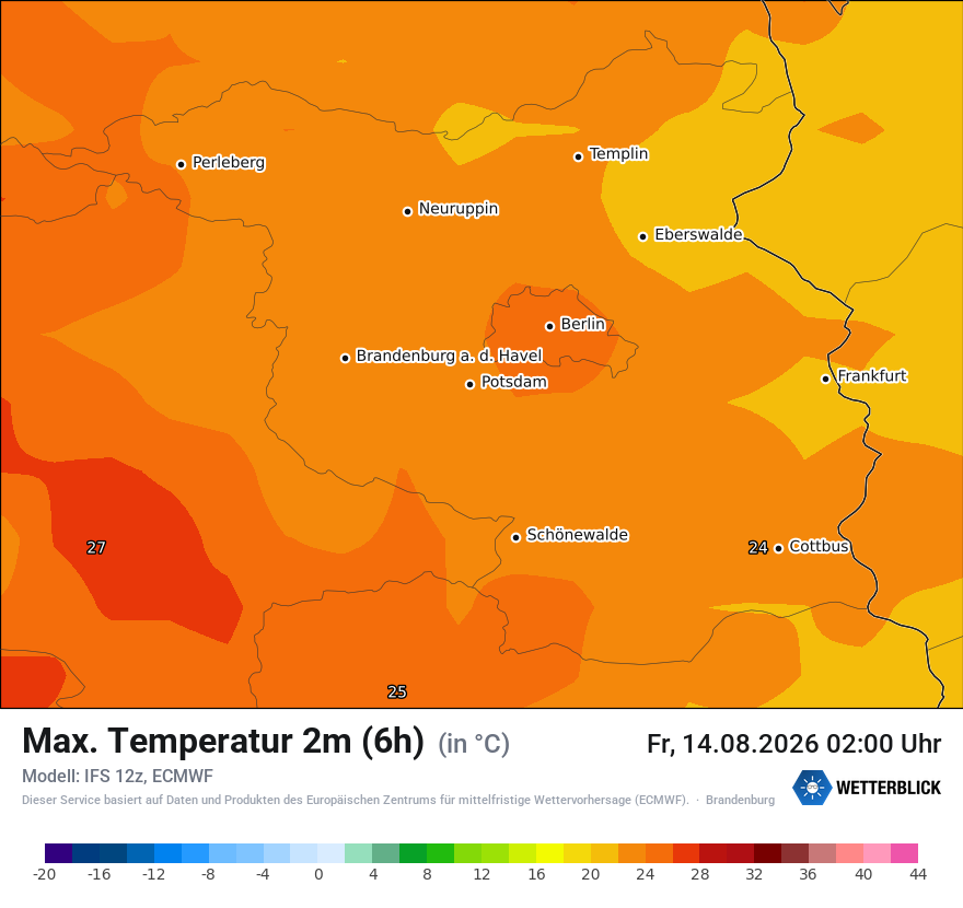 Modellkarte ECMWF – tmax6h – bb