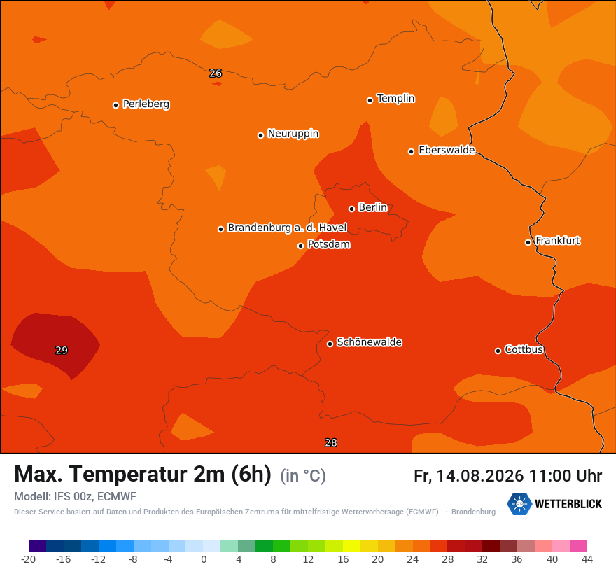 Modellkarte ECMWF – tmax6h – bb