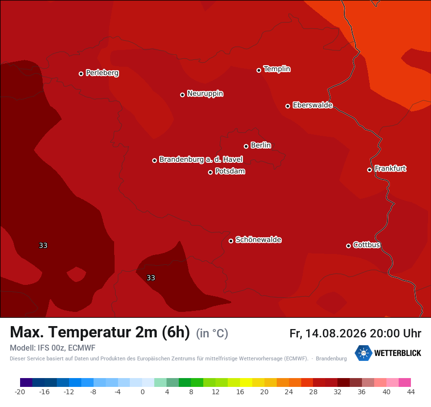 Modellkarte ECMWF – tmax6h – bb