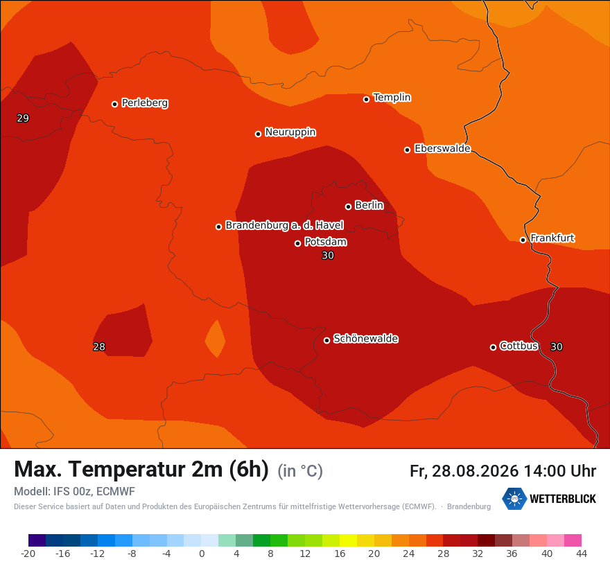 Modellkarte ECMWF – tmax6h – bb