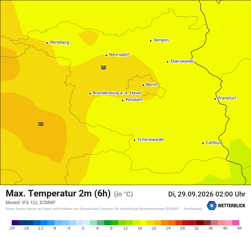 Modellkarte ECMWF – tmax6h – bb