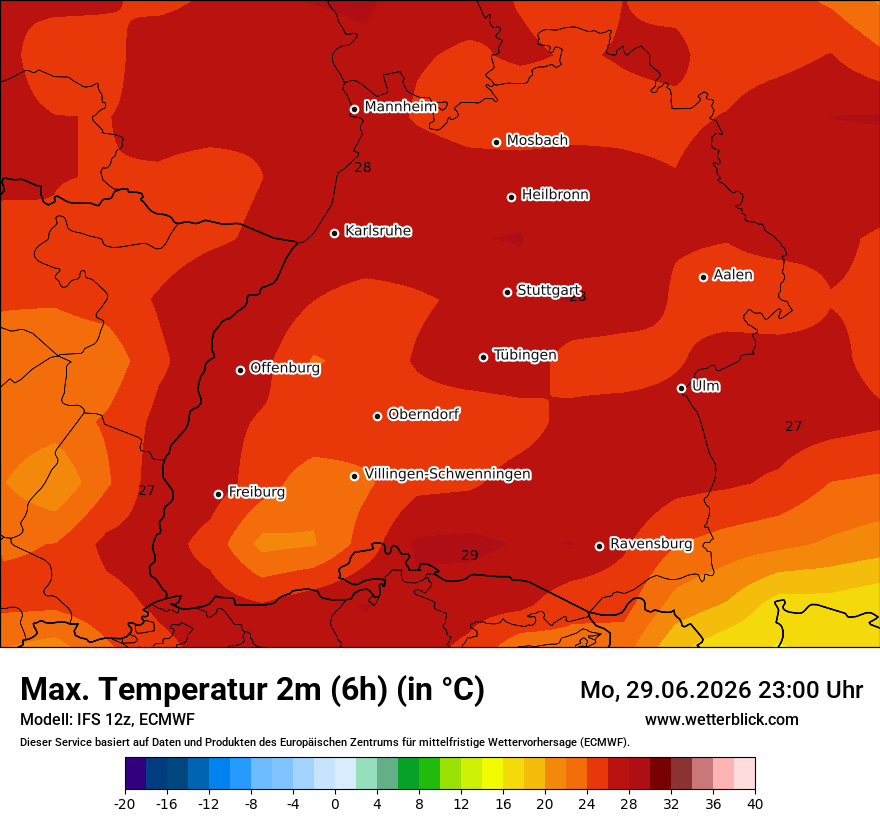 Modellkarte ECMWF – tmax6h – bw