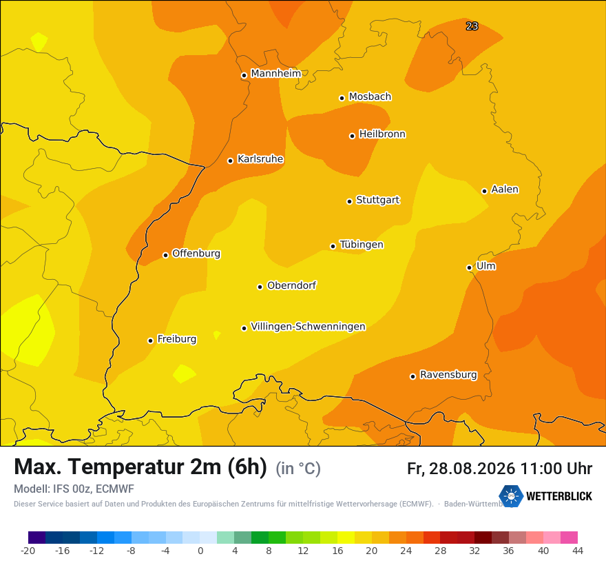 Modellkarte ECMWF – tmax6h – bw
