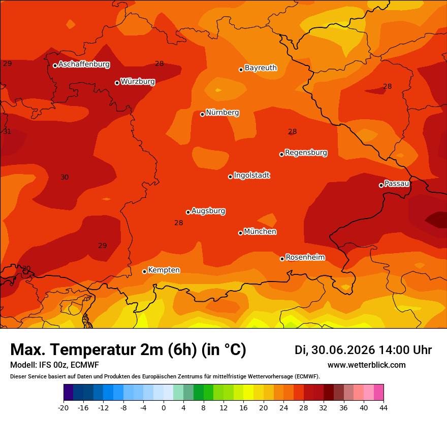 Modellkarte ECMWF – tmax6h – by