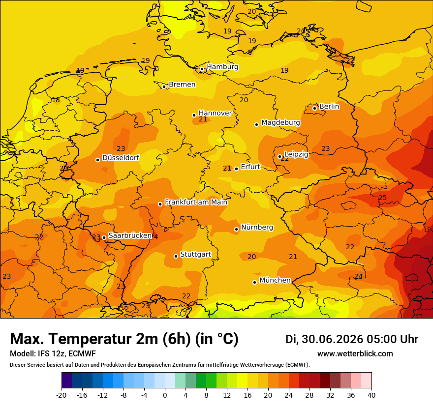 Modellkarte ECMWF – tmax6h – deutschland