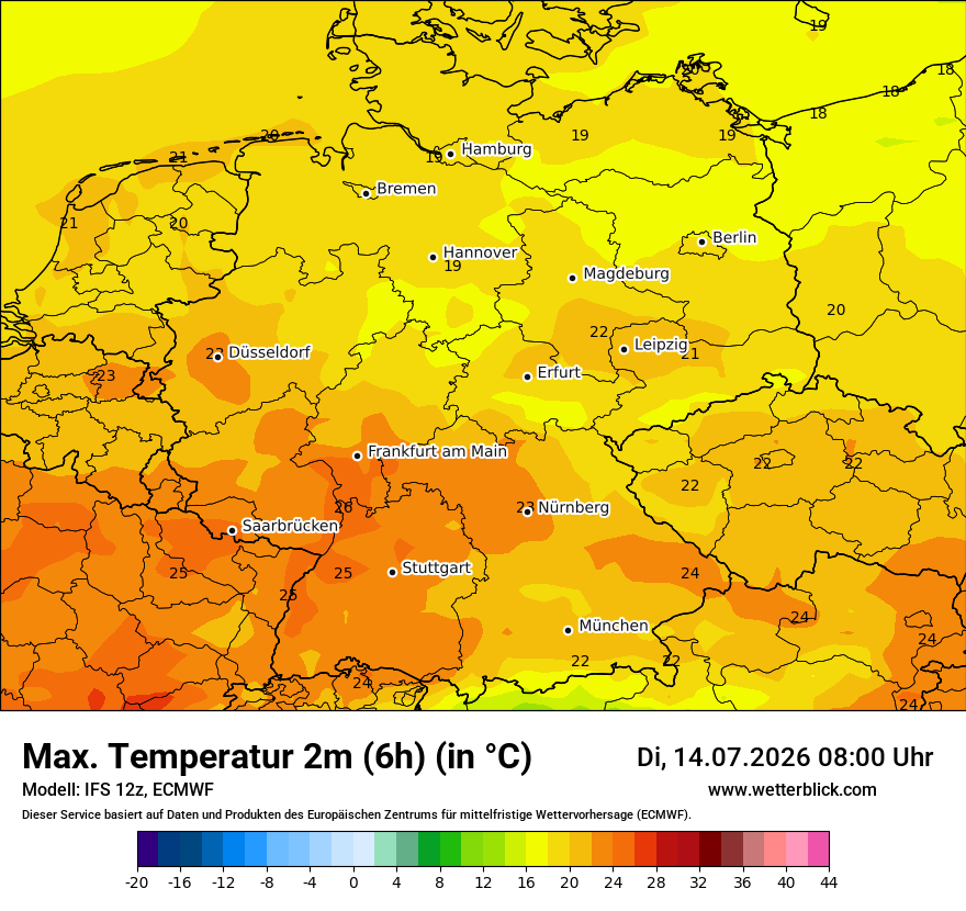 Modellkarte ECMWF – tmax6h – deutschland