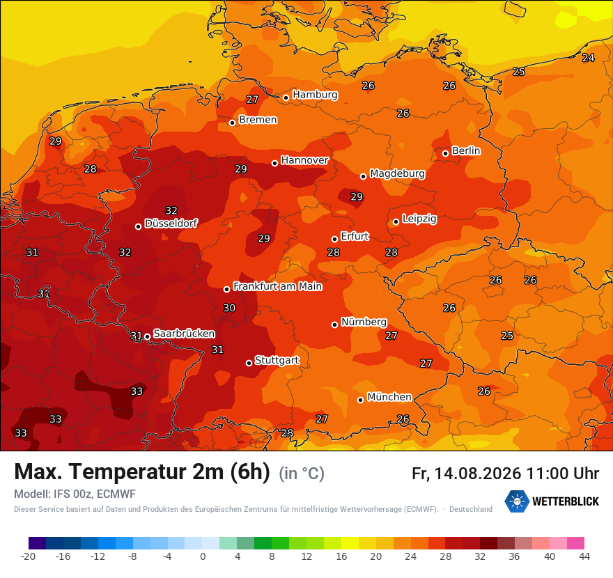 Modellkarte ECMWF – tmax6h – deutschland