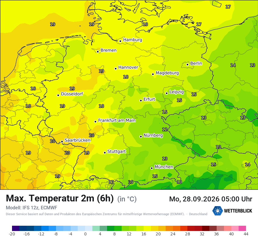 Modellkarte ECMWF – tmax6h – deutschland
