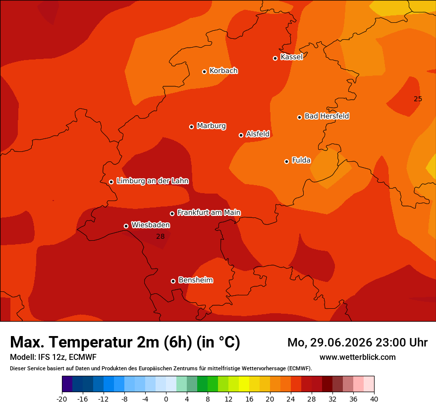 Modellkarte ECMWF – tmax6h – he