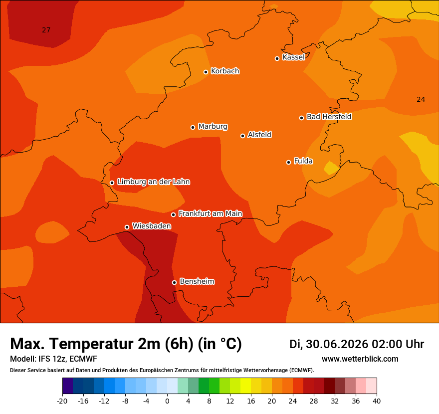 Modellkarte ECMWF – tmax6h – he