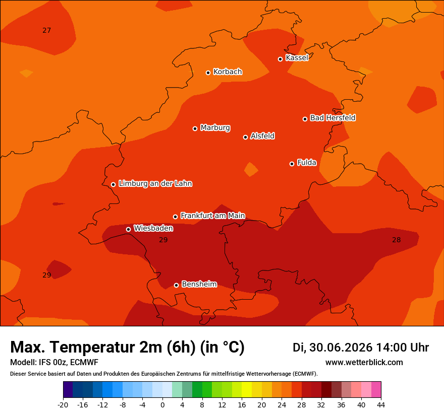 Modellkarte ECMWF – tmax6h – he