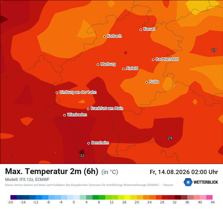 Modellkarte ECMWF – tmax6h – he