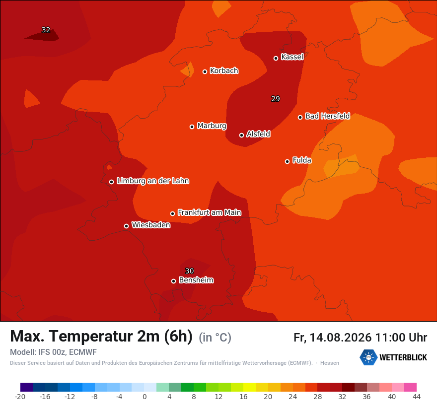 Modellkarte ECMWF – tmax6h – he