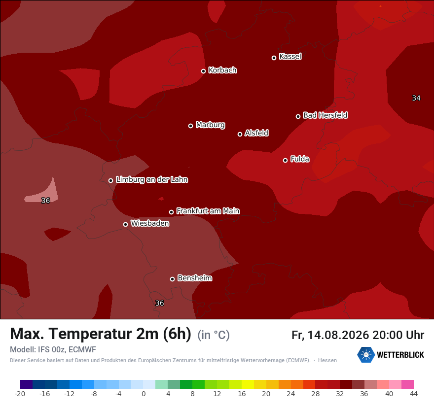 Modellkarte ECMWF – tmax6h – he