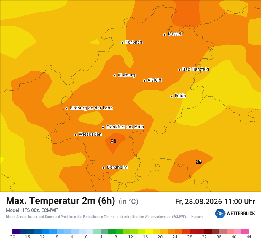 Modellkarte ECMWF – tmax6h – he