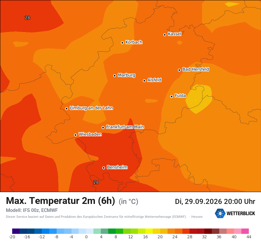 Modellkarte ECMWF – tmax6h – he