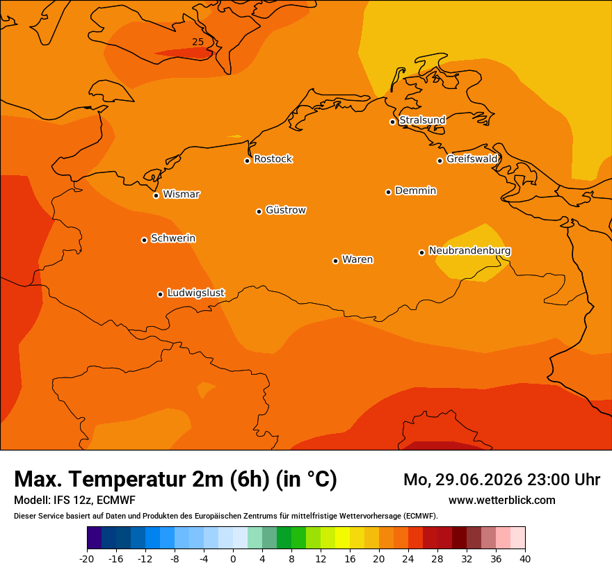 Modellkarte ECMWF – tmax6h – mv