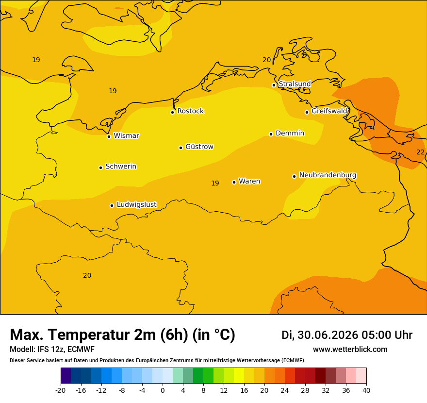 Modellkarte ECMWF – tmax6h – mv