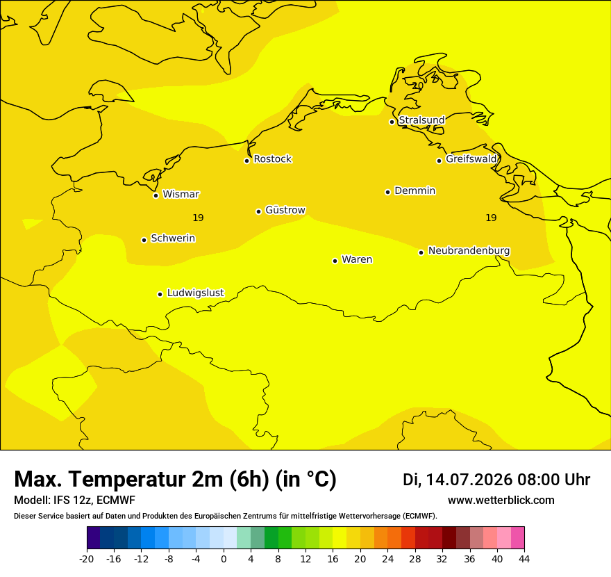Modellkarte ECMWF – tmax6h – mv