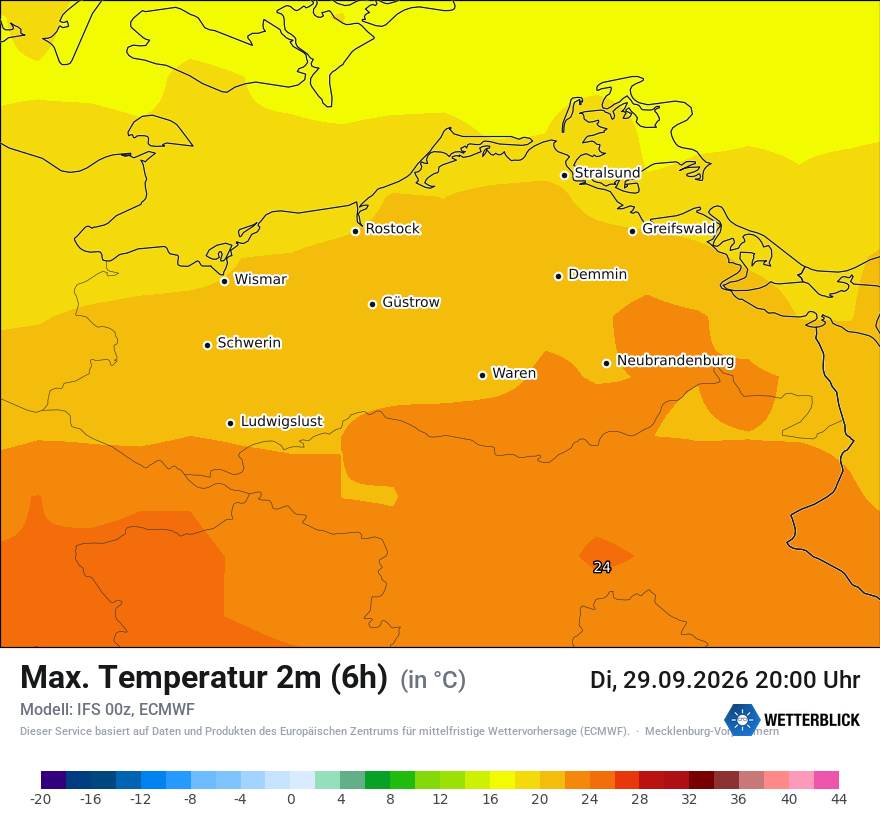 Modellkarte ECMWF – tmax6h – mv